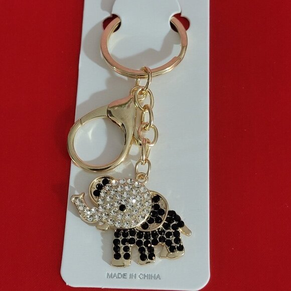 Black White Crystal Elephant Key Ring Bag Charm - Picture 1 of 7